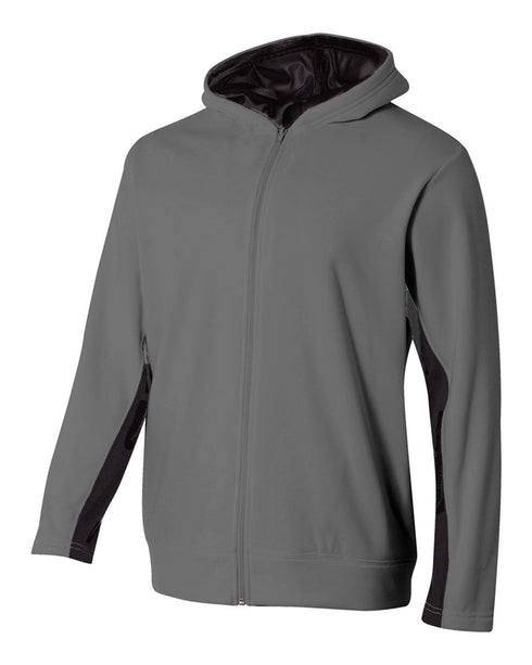 A4 Youth Full Zip Color Block Fleece Hoodie (NB4251), Color 'Graphite/Black'
